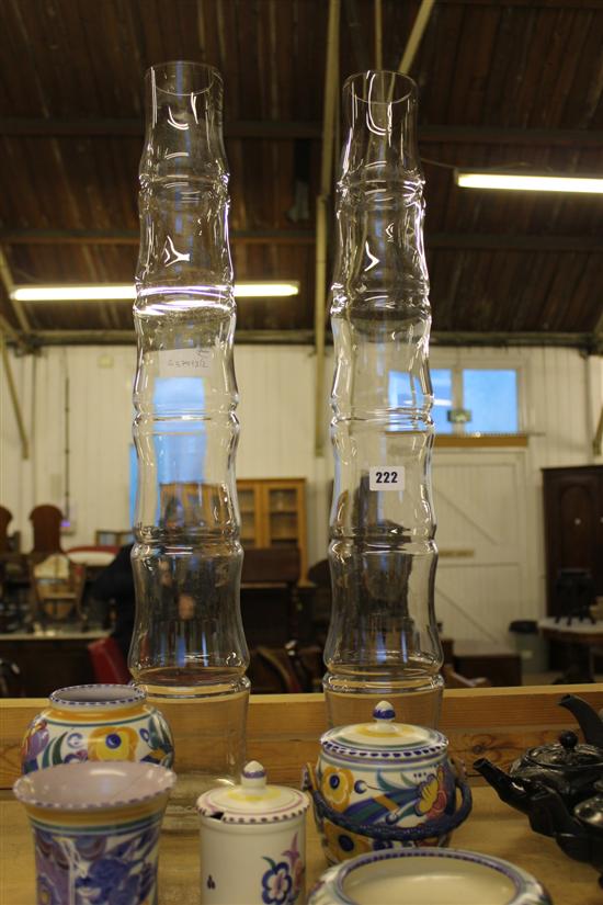 Pair tall studio glass vases, circa 1970s bamboo form